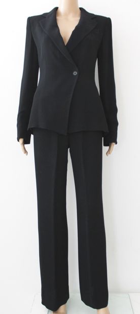 null EMPORIO ARMANI, Black trouser suit, light stripe pattern, double-breasted, button...