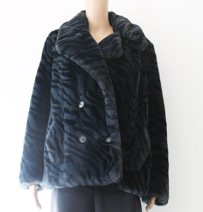 null ZADIG & VOLTAIRE, Coat in black zebra faux fur on dark blue background, one...
