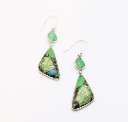 null *Pair of 925 sterling silver earrings set with green turquoise and agate, 
height...