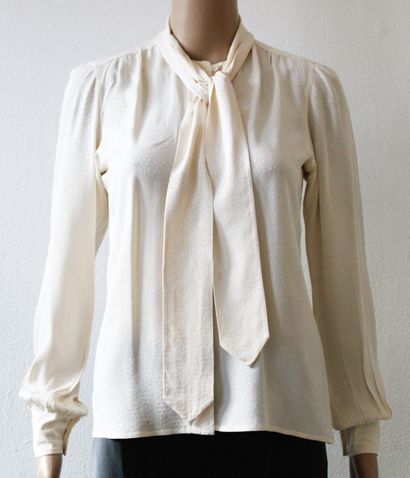 null SAINT LAURENT Rive Gauche, Off white silk lavaliere blouse with tone-on-tone...