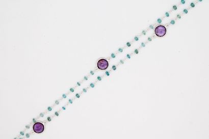 null 925 silver long necklace set with round faceted apatite and amethyst beads,...