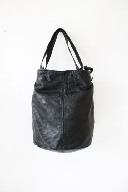null Just CAVALLI, Bucket bag in supple black openwork leather, shoulder strap, hand...