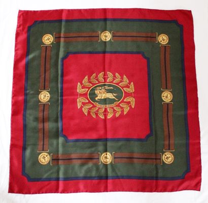 null BURBERRY'S, Silk square in red, green and brown tones, medallion decoration,...