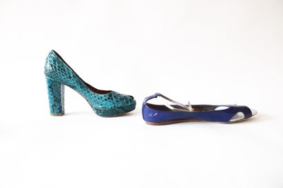 null Lot of two pairs of shoes, including turquoise tinted snake open-toe platform...