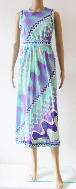 null EMILIO PUCCI, Sleeveless dress in blue/purple tones, hand hem at bottom, can...