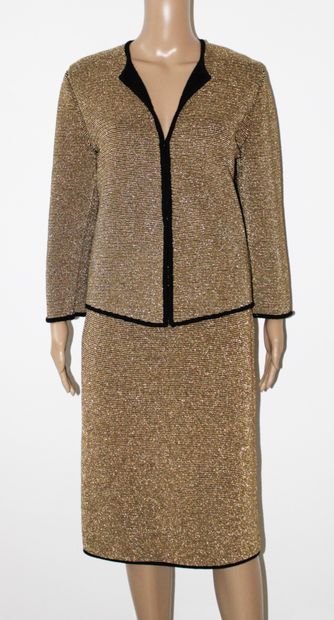 null CHRISTIAN DIOR Boutique,Skirt suit and jacket mainly in gold and black striped...