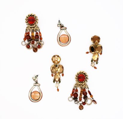 null Set of three pairs of fancy earrings, two clip systems and one pair for pierced...