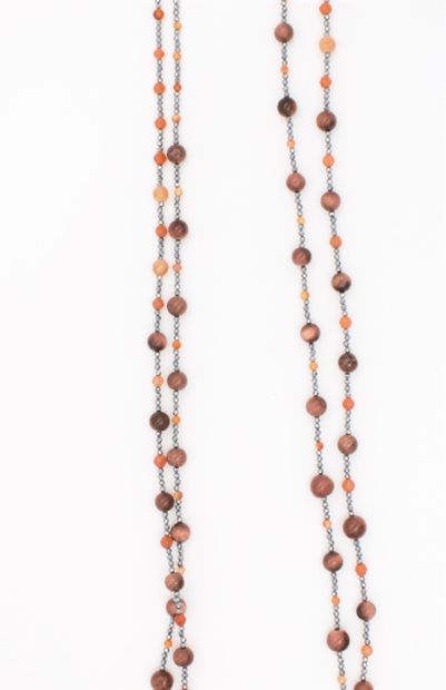 null *Two-row necklace with hematite and sunburst pearls, 925 silver clasp, 
length:...