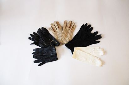 null Set of ten pairs of leather gloves.
two pairs of long leather and lace gloves,...