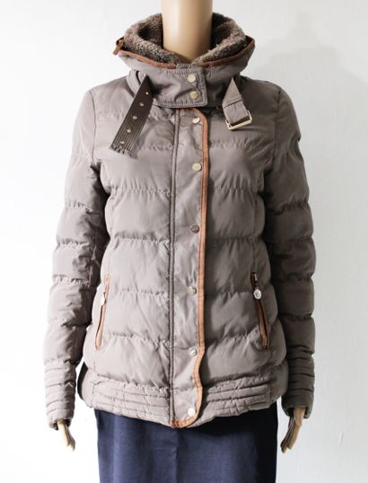 null MONCLER, Quilted padded jacket with zip and press studs, fleece collar, hood...