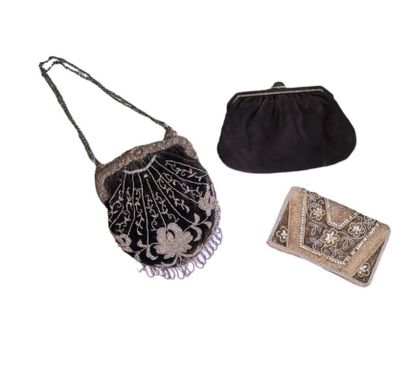 null Set of clutches and evening bags, two of which are embroidered with pearls,...