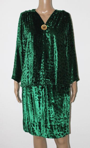 null SAINT LAURENT Rive Gauche,Long skirt suit and green velvet leopard print blouse...