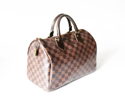 null Louis VUITTON, Speedy model handbag in ebony and brown checkerboard leather,...