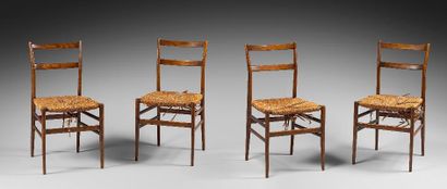PONTI Gio (1891-1979) PONTI Gio (1891-1979)
Suite de quatre chaises Modèle 646 dit...