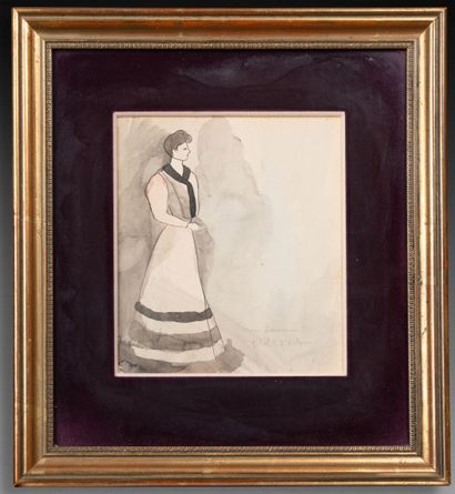 Marie LAURENCIN (1883-1956) Harlequin's habit
Drawing in ink, wash and watercolor
Signed... Gazette Drouot