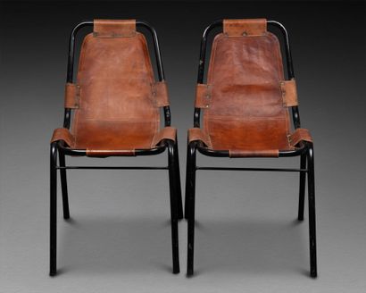 Charlotte PERRIAND (1903-1999) Pair of CHAIRS, Les Arcs models 
Chrome-plated tubular... Gazette Drouot