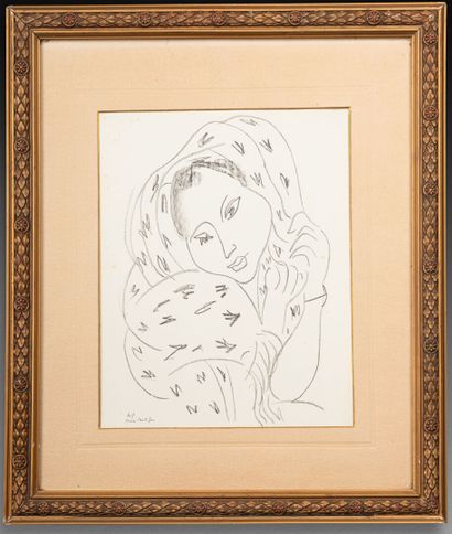 Henri MATISSE (1869-1954), d'après Woman with scarf 
Print 
Signed in the plate lower... Gazette Drouot