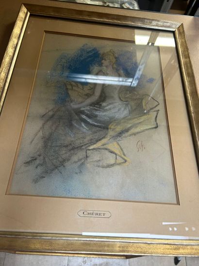 Jules CHÉRET (1836-1932) Elegant 
Pastel on paper, monogrammed lower right 
H. 38... Gazette Drouot