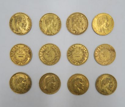 null Set of 12 Napoleon III 20 franc gold coins (between 1854 and 1867)
(Worn)
Sales...