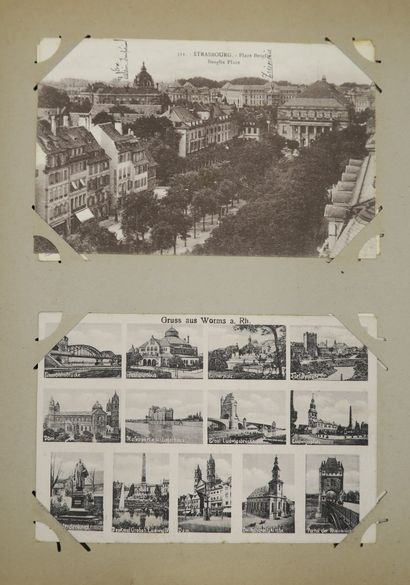 null Album of approx. 430 old postcards including :
Black and white cards including...