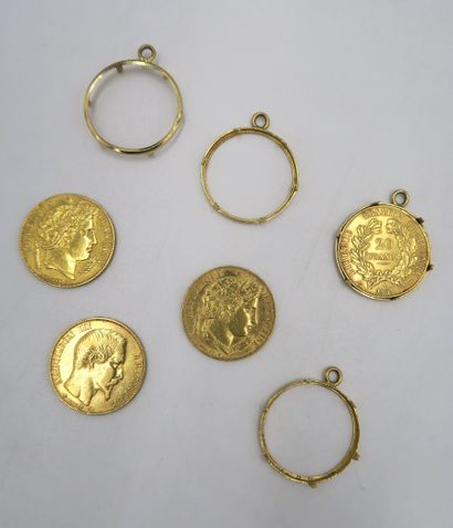 null Four 20-franc gold coins with 18K yellow gold mounts, suitable as pendants (1851...