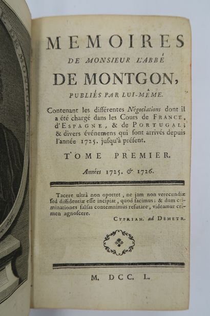 null MONTGON (Charles-Alexandre de). Mémoires de Monsieur l'Abbé de Montgon, Publiés...