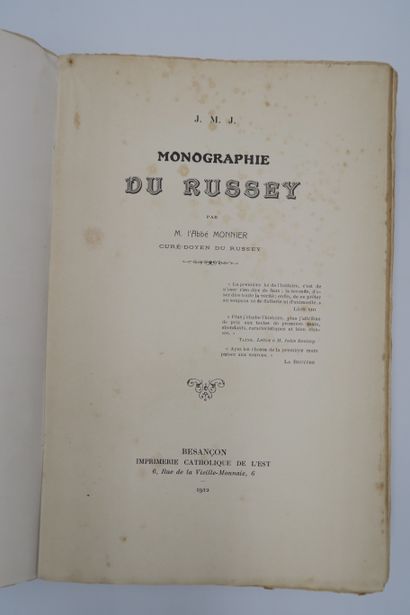 null [Comtois regionalism]. MONNIER (Abbé). Monographie du Russey. Besançon, Imprimerie...