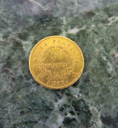 null A 20 franc coin Napoleon Emperor, laurel head, 1811
PB. 6,4 g
Sales charge 10%...