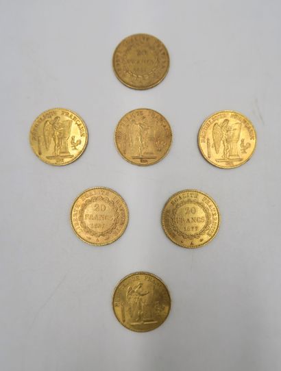 null Set of 7 pieces of 20 francs gold Génie (1877 1878 1889 1894 1895 1897)
(Worn)
Sales...