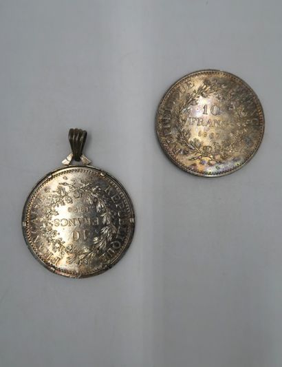 null Two 10 franc silver coins 1870 and 1867, one of which is pendant mounted
PB....
