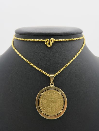 null 18K yellow gold chain and pendant consisting of a 20-franc 1854 gold coin with...
