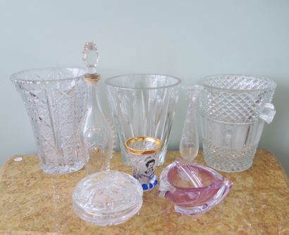 null Crystal and cut glass set including: a Saint Louis vase (neck chipped), a bottle...