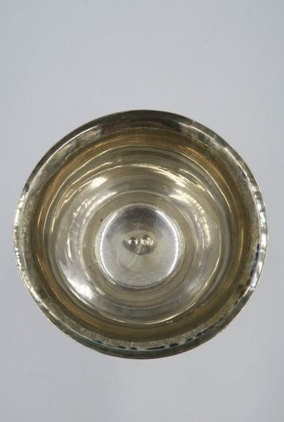 null Large plain silver kettledrum, stamped with a cock, engraved A.P. under the...