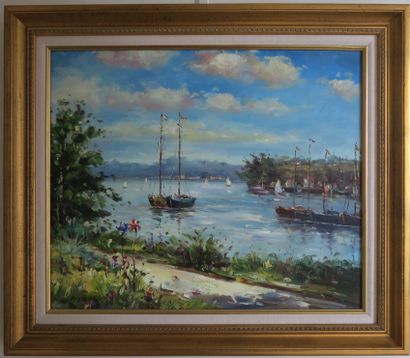 null Contemporary school, Bayard
Sailboats in a bay
Oil on canvas, signed lower left
50...