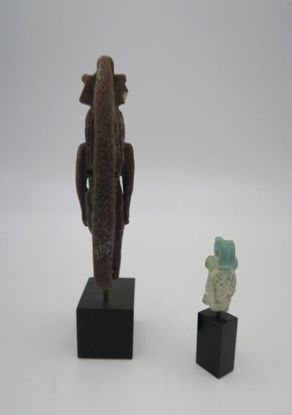 null Set of two amulets including a rare statuette of the god Mahes wearing the Atef...