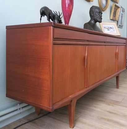 null Scandinavian-style sideboard, in veneer, stained wood and light wood interior,...