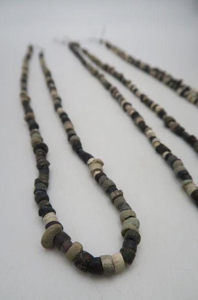 null Set of three mummiform necklaces with stone beads, frit and various materials
52...