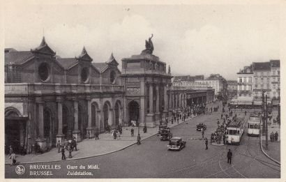 null 
BRUXELLES. Gare du Midi et gare du Nord. Environ 250 cartes postales, époques...