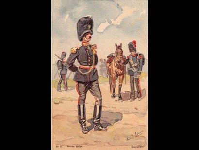 Militaria Armée belge. Série «Armée belge» (Préaux Frères), cartes illustrées par...