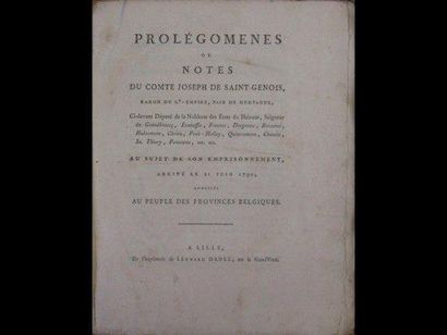 Joseph comte de SAINT-GENOIS Prolégomenes ou Notes (...) au sujet de son emprisonnement,...