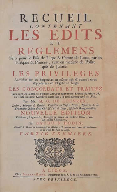 null 
Mathias Guillaume de LOUVREX - Recueil contenant les edits et reglemens faits...