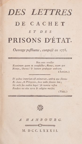 null 
Honoré-Gabriel RIQUETI, comte de MIRABEAU - Des lettres de cachet et des prisons...