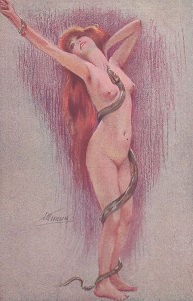 S. MEUNIER 
[ILLUSTRATEURS] S. MEUNIER - La Femme et le serpent. 7 cartes postales...