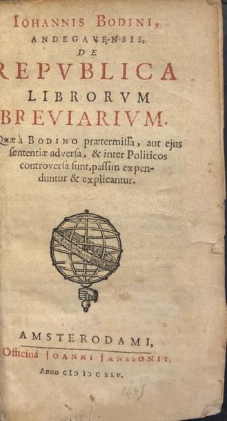 null 
Jean BODIN /[JOHANN ANGELIUS WERDENHAGEN] - De republica librorum breviarium....