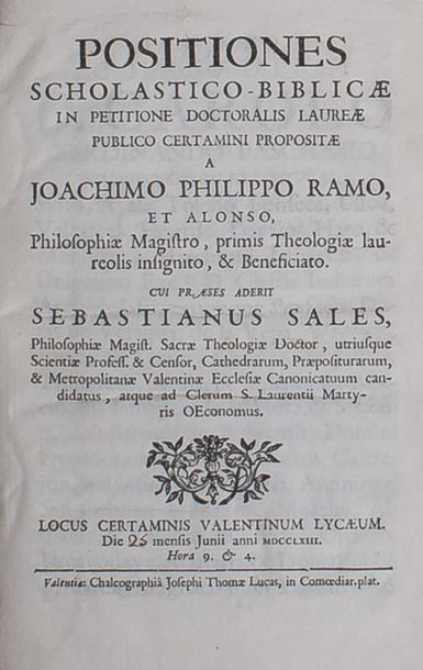 null 
Joachim Philippo RAMO - Positiones scholastico-biblicae in petitione doctoralis...