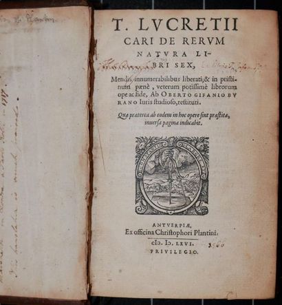null 
[1566 PLANTIN] Titus LUCRETIUS CARUS - De rerum natura libri sex. Mendis innumerabilibus...