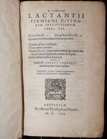 null 
[1570 PLANTIN] Lucius Caelius Firmianus LACTANTIUS - Divinarum institutionum...