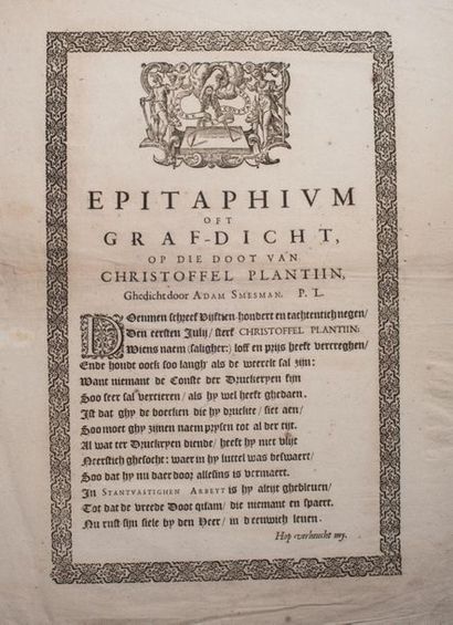 null 
[1589 PLANTIN] [EPHEMERA ]- 2 ÉPITAPHES IMPRIMÉES À L'OCCASION DU DÉCÈS DE...
