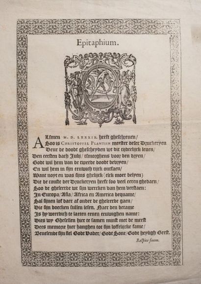 null 
[1589 PLANTIN] [EPHEMERA ]- 2 ÉPITAPHES IMPRIMÉES À L'OCCASION DU DÉCÈS DE...