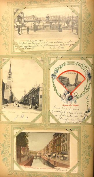 null 
PAYS-BAS. Environ 500 cartes postales avant 1914.
 Album in-folio, percaline...